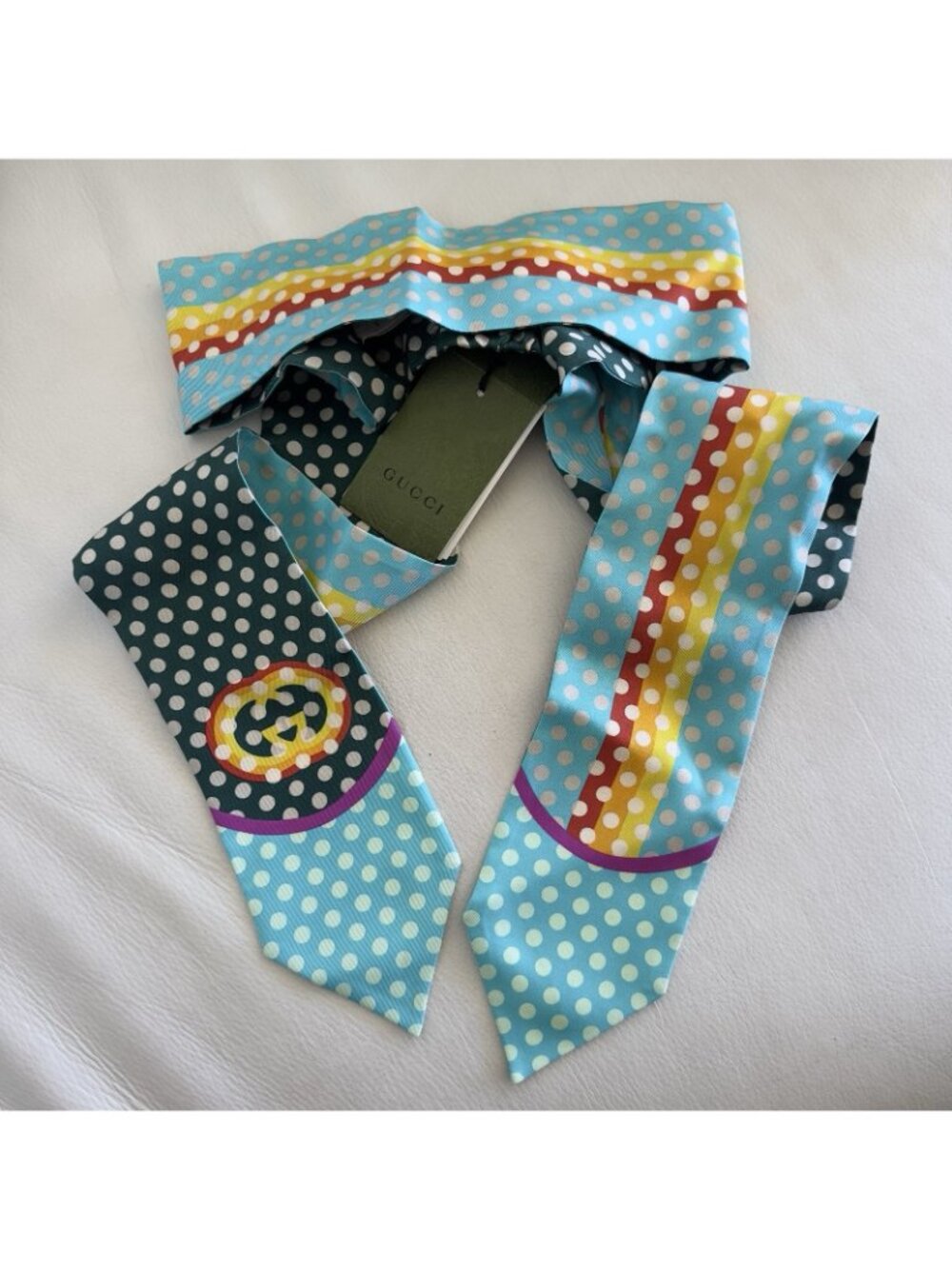 NWT GUCCI Polka Dot Headband 100% Authentic Silk Sz M - Picture 7 of 8